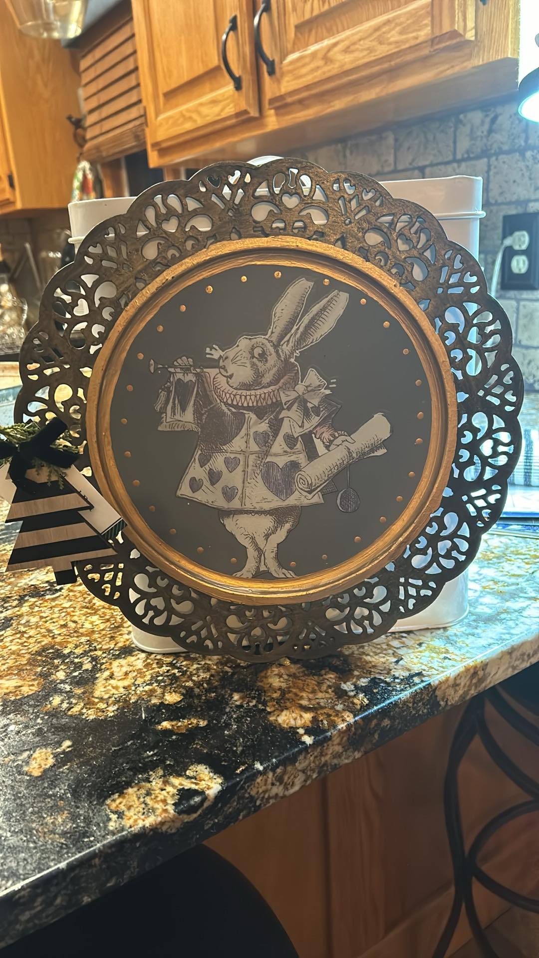 Platter with rabbit from Alice in wonderland