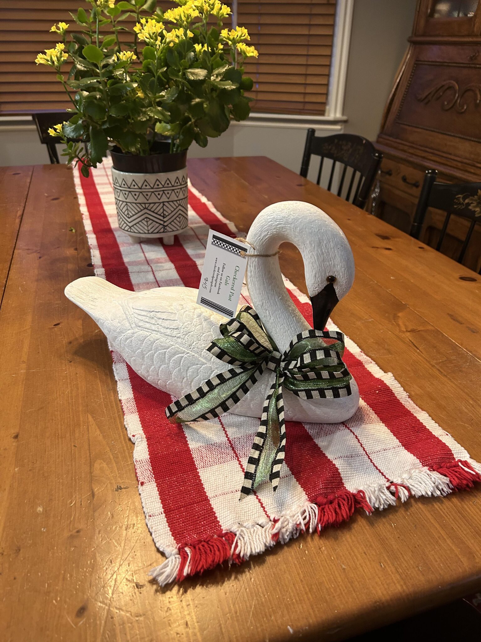White swan with Checkered ribbon